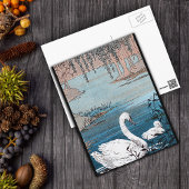 Eleganter weißer Schwan mit Baby Postkarte