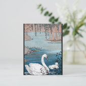 Eleganter weißer Schwan mit Baby Postkarte (Stehend Vorderseite)