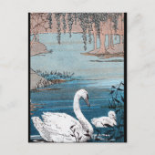 Eleganter weißer Schwan mit Baby Postkarte (Vorderseite)