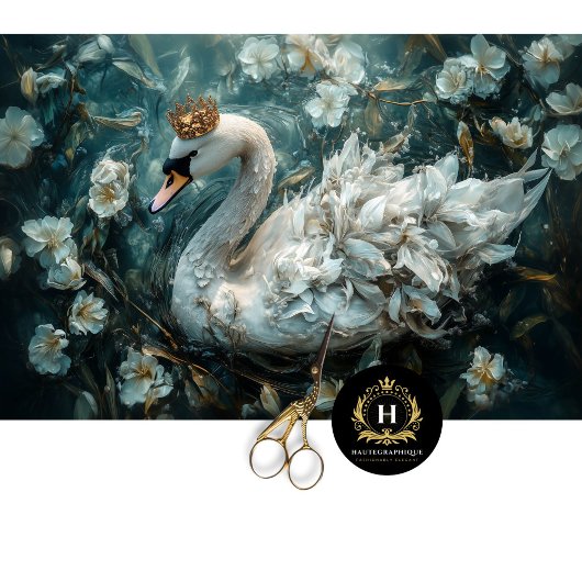 Eleganter weißer Schwan mit Golden Crown Decoupage Seidenpapier
