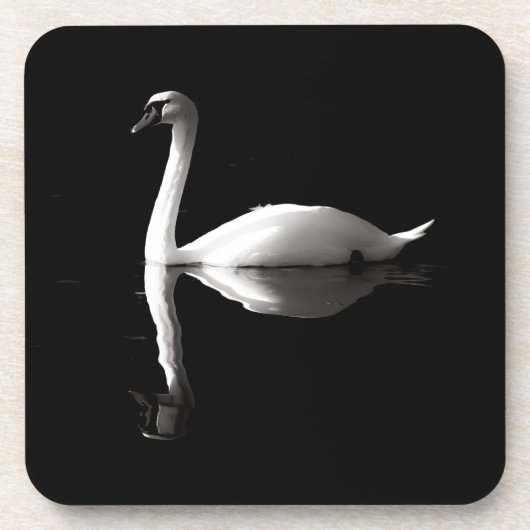 Eleganter weißer Schwan Reflektion am Schwarzen Se Getränkeuntersetzer (Vorderseite)