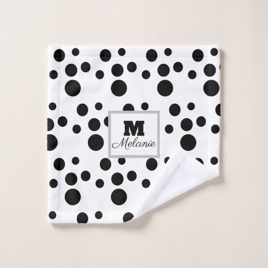 Eleganter weißer, schwarzer Punkt Silberner Herzkl Badhandtuch Set (Waschlappen)