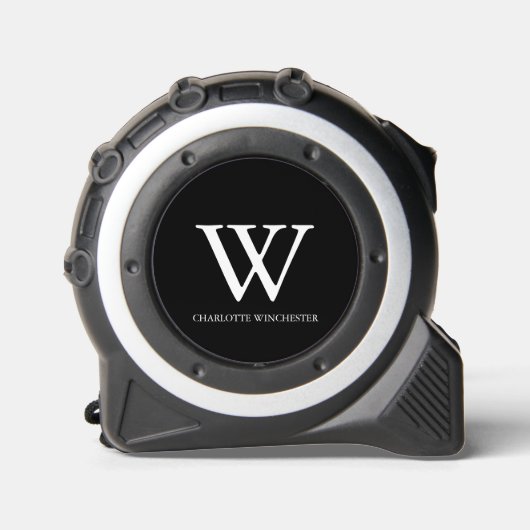 Eleganter, weißer schwarzer Serif, Monogramm, Anfa Maßband (Vorderseite)