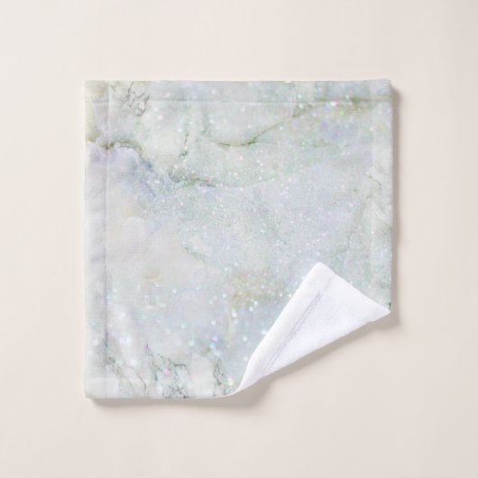 Eleganter weißer Silberner Glitzer Iridescent Marm Badhandtuch Set (Waschlappen)