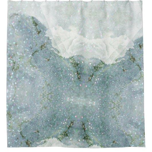 Eleganter, weißer, silberner Glitzer-Marmor Bath Duschvorhang (Vorderseite)