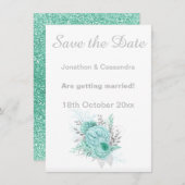 ELEGANTER WEISSER SILVER AQUA FLORAL SAVE THE DATE (Vorne/Hinten)