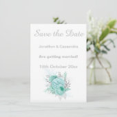 ELEGANTER WEISSER SILVER AQUA FLORAL SAVE THE DATE (Stehend Vorderseite)