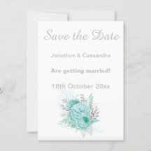 ELEGANTER WEISSER SILVER AQUA FLORAL SAVE THE DATE