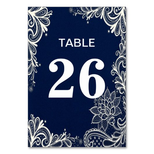 Eleganter, weißer Strand mit blauer Spitze Tischnummer (Rückseite)