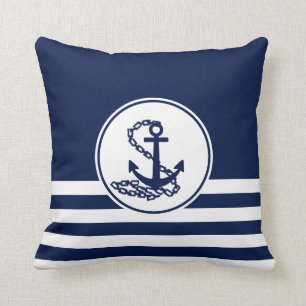 Eleganter, weißer und blauer Anker im maritimen S Kissen