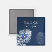 Eleganter weißer und blauer Pfau Save the Date Magnet (Vorderseite/Rückseite)