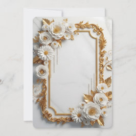 Eleganter weißer und goldener Blumenrahmen Einladung