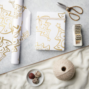 Eleganter weißer und goldener künstlicher Folien-W Geschenkpapier