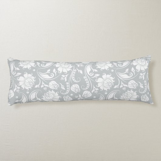 Eleganter weißer und grauer Blumendach Seitenschläferkissen (Rückseite)