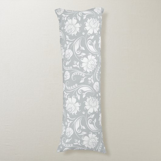 Eleganter weißer und grauer Blumendach Seitenschläferkissen (Vorderseite Vertikal)