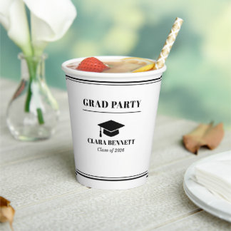 Eleganter weißer und schwarzer Abschluss-Papierbec Pappbecher