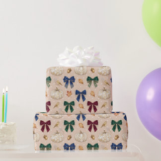 Eleganter weißer Vintage-Kürbis & Samtbögen Herbst Geschenkpapier