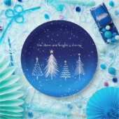 Eleganter weißer Weihnachtsbaum mit Goldstars Pappteller (Party)