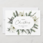 Eleganter weißer Weihnachtskranz Feiertagskarte (Vorderseite)