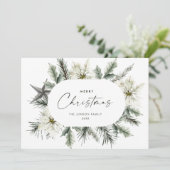 Eleganter weißer Weihnachtskranz Feiertagskarte (Stehend Vorderseite)