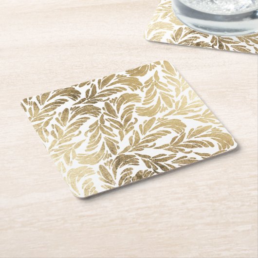 Eleganter weißes Goldmoderner Blumendamast Rechteckiger Pappuntersetzer (angewinkelt)