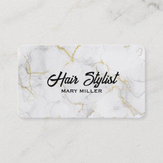 Eleganter Weißgold-Marmor-Friseur-QR-Code Visitenkarte