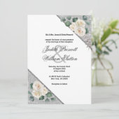 Eleganter, weißgrüner Glitzer Einladung (Stehend Vorderseite)