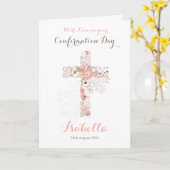 Eleganter weißrosa Bestätigung Blumenkreuz Karte (Gelbe Blume)