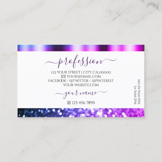 Eleganter, weißrosa Lila Sparkle Glitzer Schimmery Visitenkarte (Rückseite)