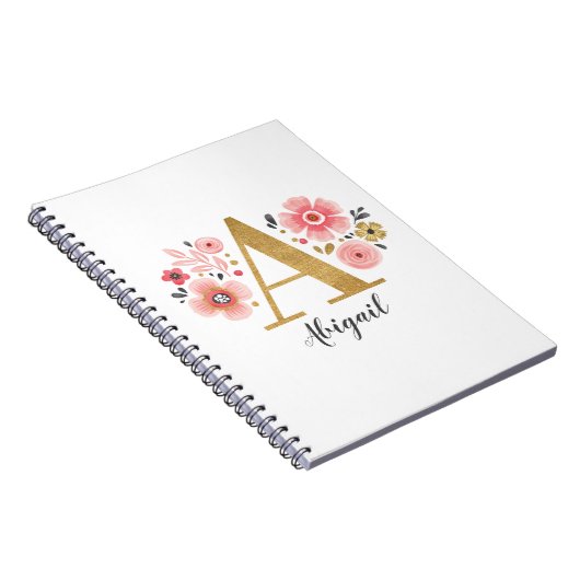 Eleganter Weißrosa Monogramm Blumenbrief A Notizblock (Rechte Seite)