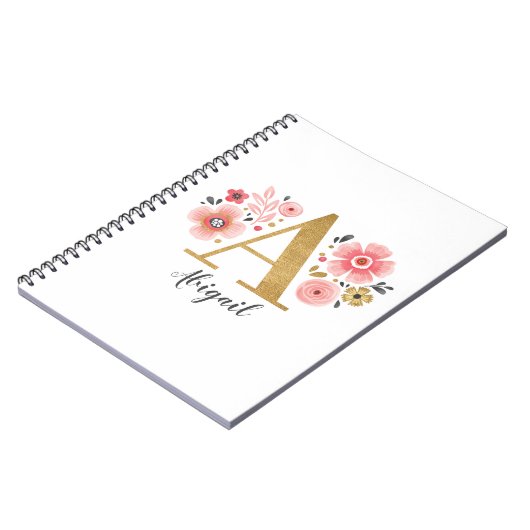 Eleganter Weißrosa Monogramm Blumenbrief A Notizblock (Linke Seite)