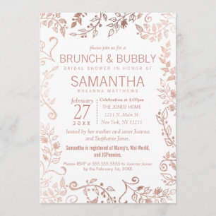 Eleganter Weißrose Gold Blumenbrunch Bubbly Einladung