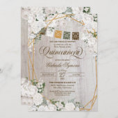 Eleganter Weißrosen Western Rustikale Quinceanera Einladung (Vorne/Hinten)