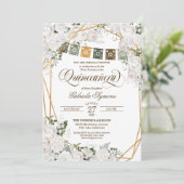 Eleganter Weißrosen Western Rustikale Quinceanera Einladung (Stehend Vorderseite)