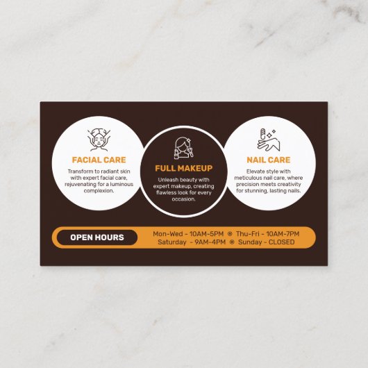 Eleganter Wellness-Center Beauty Salon Makeup Nail Visitenkarte (Rückseite)