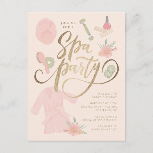 Eleganter Wellness-Center Party Einladung mit Imit Postkarte (Vorderseite)