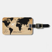 Eleganter Welt Reisender Monogramm Name Holz Gepäckanhänger (Vorderseite horizontal)