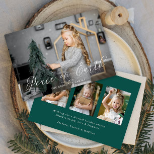 Eleganter Weltfrieden Script Spruce Green 4 Foto Feiertagskarte