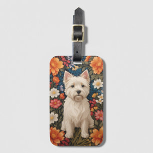 Eleganter West Highland Terrier Farbige Blumenmust Gepäckanhänger