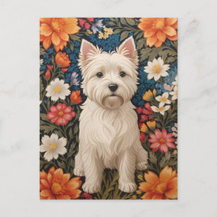 Eleganter West Highland Terrier Farbige Blumenmust Postkarte