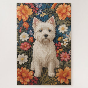 Eleganter West Highland Terrier Farbige Blumenmust Puzzle