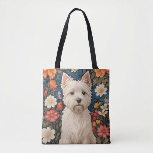 Eleganter West Highland Terrier Farbige Blumenmust Tasche