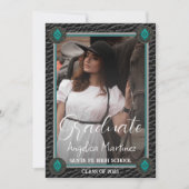 Eleganter Western Black Leather Foto Abschluss Einladung (Vorderseite)