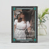 Eleganter Western Black Leather Foto Abschluss Einladung (Stehend Vorderseite)