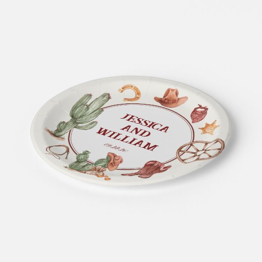 Eleganter Western Brown Wedding Pappteller (Schrägansicht)