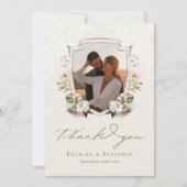 Eleganter Western Cowboy Floral Wappen Foto Script Dankeskarte (Vorderseite)