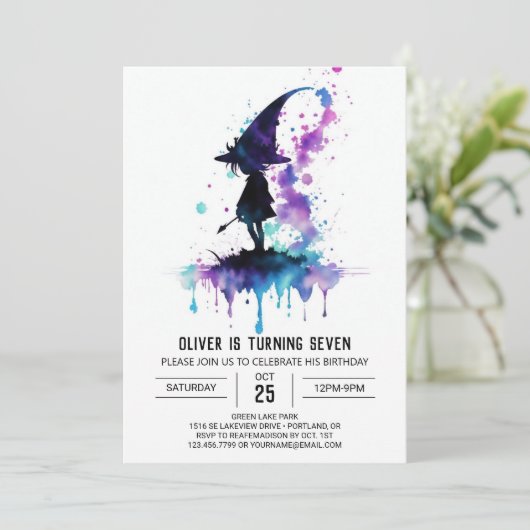 Eleganter Whimsical Wizard Geburtstag Einladung (Stehend Vorderseite)
