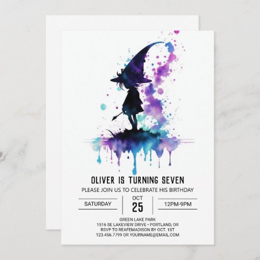 Eleganter Whimsical Wizard Geburtstag Einladung (Vorne/Hinten)