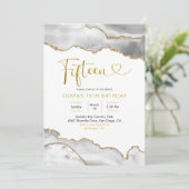 Eleganter White and Gold Agate Fünfzehn Geburtstag Einladung (Stehend Vorderseite)