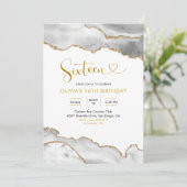 Eleganter White and Gold Agate Sechzehn Geburtstag Einladung (Stehend Vorderseite)
